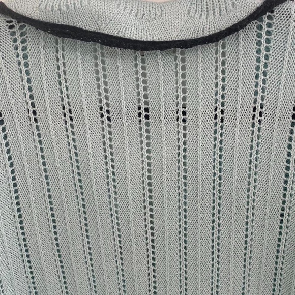 vintage teal cardigan knit sweater with zipper and black lined collar - Picture 4 of 4